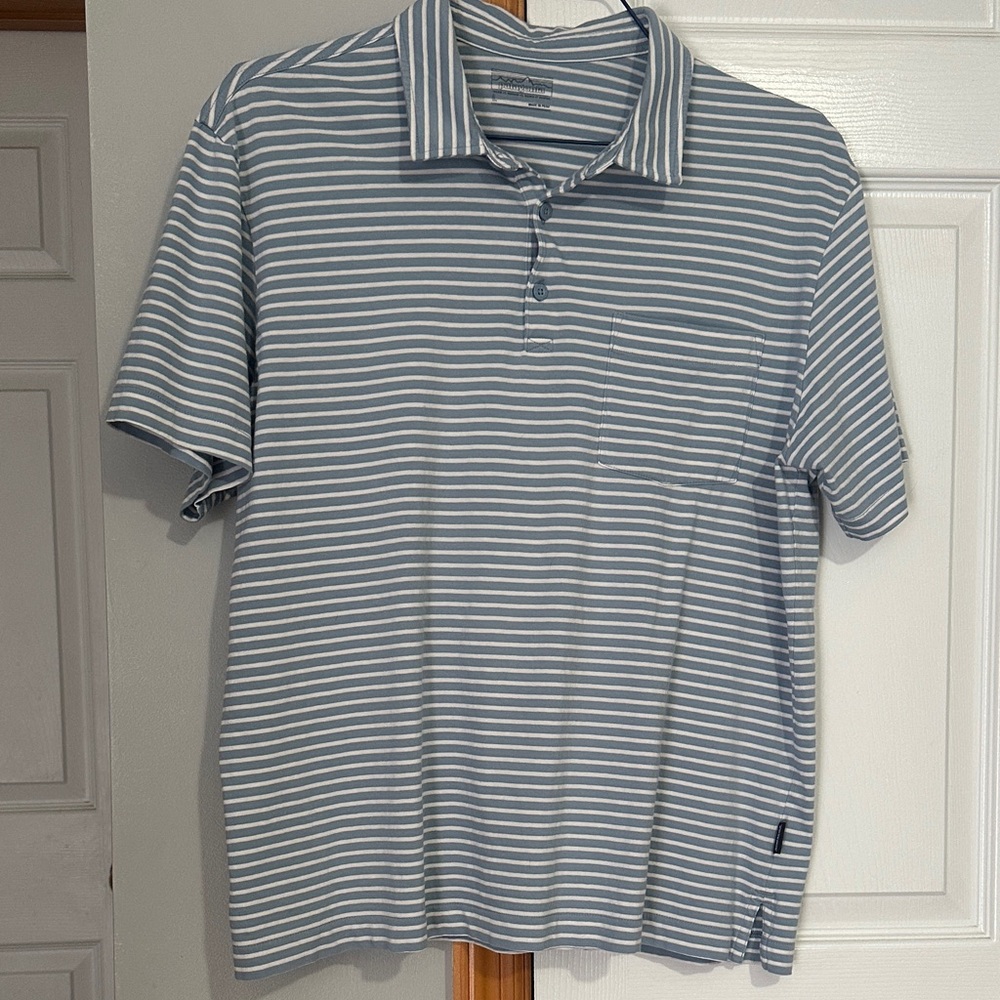 Patagonia Men's Polo - Light Blue and White Stripes